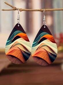 MULTI COLOR SWIRLING DESIGN WOODEN EARRINGS