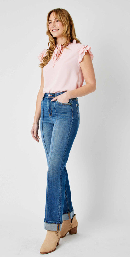 Judy Blue High Waist Front Seam Detail & Cuffed Straight