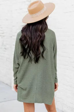 Green Waffle Knit Cardigan