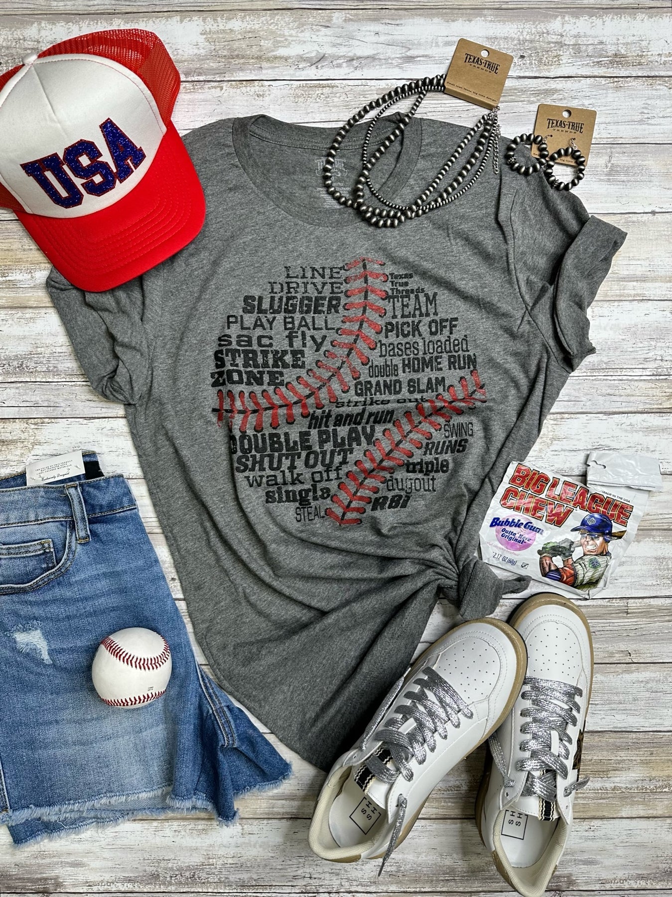 TEXAS TRUE THREADS Baseball Lingo With Black & Red Ink Tee