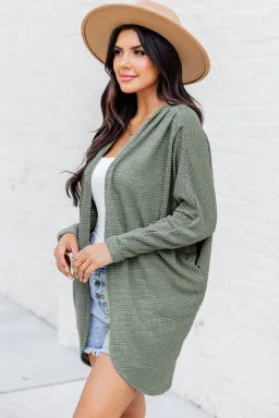 Green Waffle Knit Cardigan