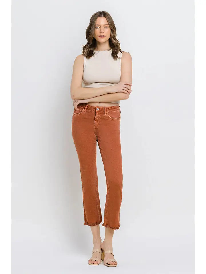 Vervet Mid Rise Frayed Hem Crop Slim Straight Jeans