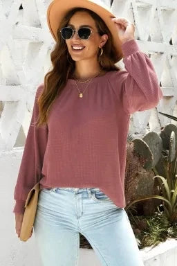 Waffle Texture Casual Square Neck Pullover Top (Multiple Colors)