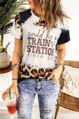 COULD BE A TRAIN STATION KIND OF DAY Leopard print Graphic T-Shirt