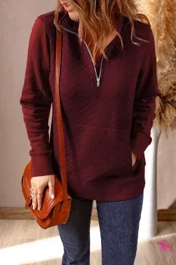 Wine Stand Neck Waffle Zip up Sweatshirt