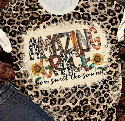 Leopard Print Amazing Grace Short Sleeve Tee