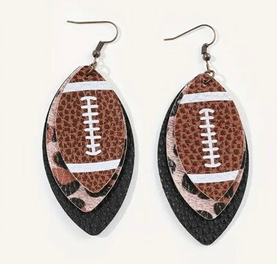 Leopard Print Football Trio Tear Drop Earrings