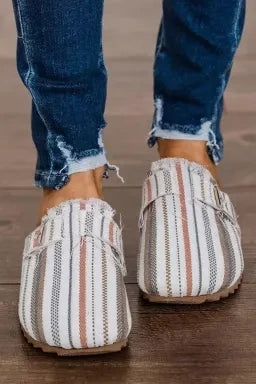 White Striped Slip-on Canvas Slippers