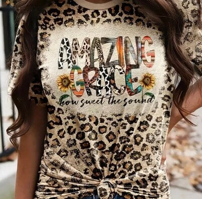 Leopard Print Amazing Grace Short Sleeve Tee