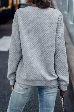 Gray Leopard Splicing Drop Shoulder Zipped Sweatshirt