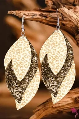 Leopard Sequin Leafy Layered Hook Earrings