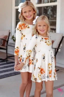 Floral White Swing Kids' Dress with Hidden Pockets