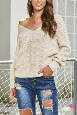 Knit V-Neck Pullover Sweater