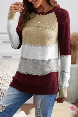 Wine Accent Knitted Sweater