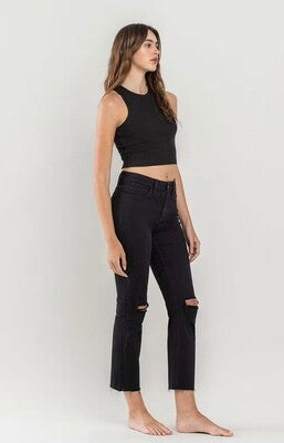 VERVET High Rise Distressed Crop Straight Jeans