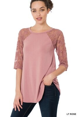 Lace Half Sleeve Round Neck & Hem Top - Zenana