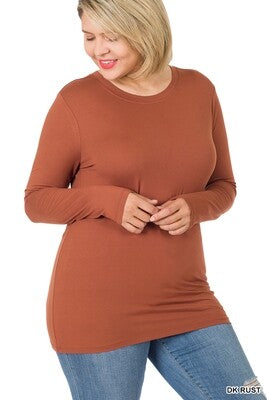 PLUS Brushed Microfiber Long Sleeve Round Neck Tee - Zenana (Multiple Colors)