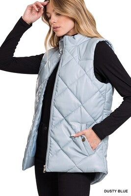 Vegan Leather Puffer Vest - Zenana