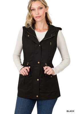 Drawstring Waist Military Hoodie Vest - Zenana (Multiple Colors)