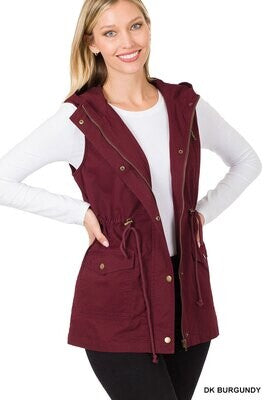 Drawstring Waist Military Hoodie Vest - Zenana (Multiple Colors)