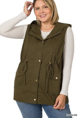 Drawstring Waist Military Hoodie Vest - Zenana (Multiple Colors)