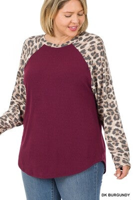 PLUS Leopard Raglan Long Sleeve Top - Zenana