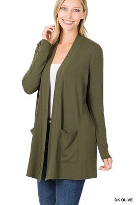 Slouchy Pocket Open Cardigan - Zenana (Multiple Colors)