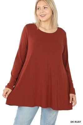 PLUS Long Sleeve Boat Neck Flared Tunic Top - Zenana (Multiple Colors)