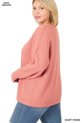 PLUS Round Neck Basic Sweater - Zenana