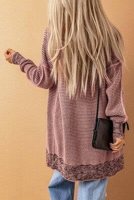 Plaid Knitted Long Open Front Cardigan (Multiple Colors)