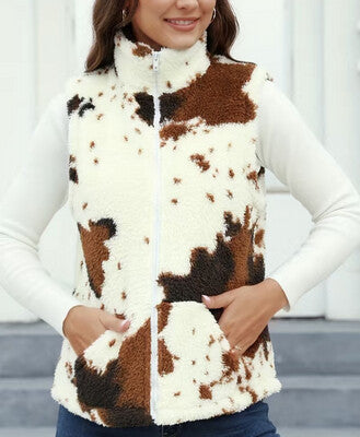 Sherpa Cow Printed Vest