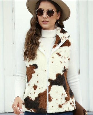 Sherpa Cow Printed Vest