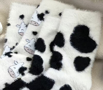 Cow Print Fuzzy Socks