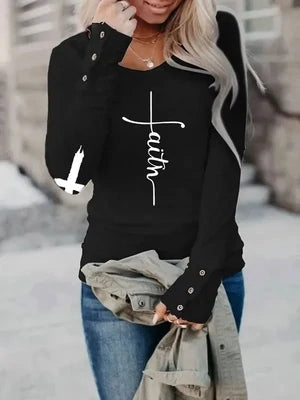 Long Sleeve Black Faith Top (T-Shirt Material/ Light Weight)