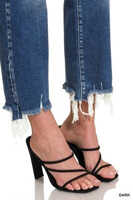 ZENANA KICK CROP FLARE DENIM PANTS