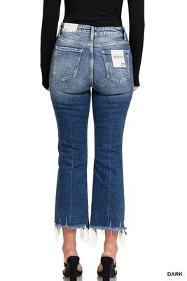 ZENANA KICK CROP FLARE DENIM PANTS