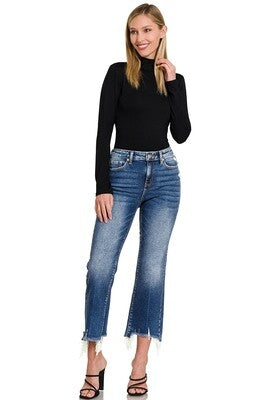 ZENANA KICK CROP FLARE DENIM PANTS