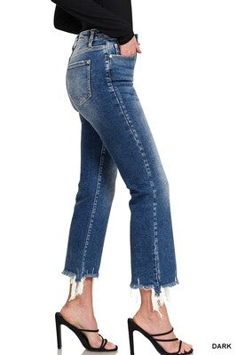 ZENANA KICK CROP FLARE DENIM PANTS