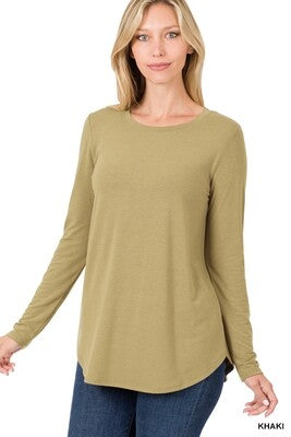 LONG SLEEVE ROUND NECK ROUND HEM TOP - ZENANA (MULTIPLE COLORS)