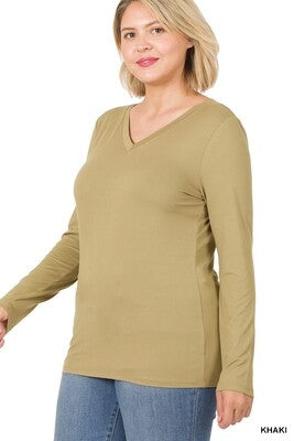 LONG SLEEVE V-NECK TEE - ZENANA (MULTIPLE COLORS)