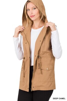 Drawstring Waist Military Hoodie Vest - Zenana (Multiple Colors)