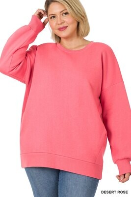 PLUS Long Sleeve Round Neck Pocket Sweater - Zenana (Multiple Colors)