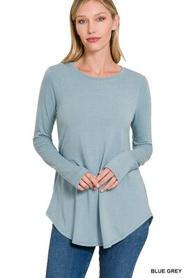 LONG SLEEVE ROUND NECK ROUND HEM TOP - ZENANA (MULTIPLE COLORS)