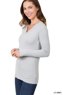 LONG SLEEVE V-NECK TEE - ZENANA (MULTIPLE COLORS)