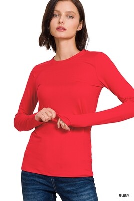 Zenana Long Sleeve Round Neck Tee - (Multiple Colors)