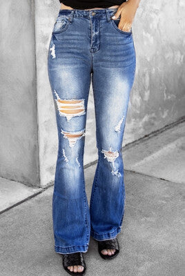 Light Blue Distressed High Waist Jeans