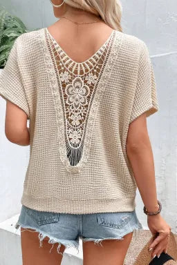 Oatmeal Lace Patch Textured T-shirt