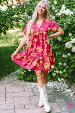 Rose Floral Print Smock Dress