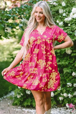 Rose Floral Print Smock Dress