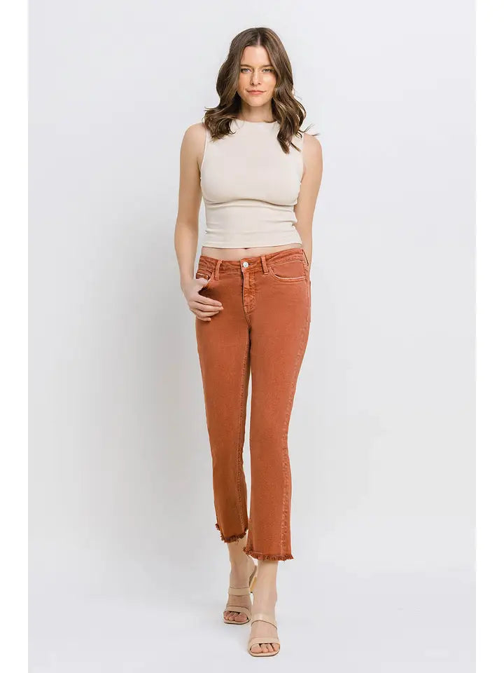 Vervet Mid Rise Frayed Hem Crop Slim Straight Jeans